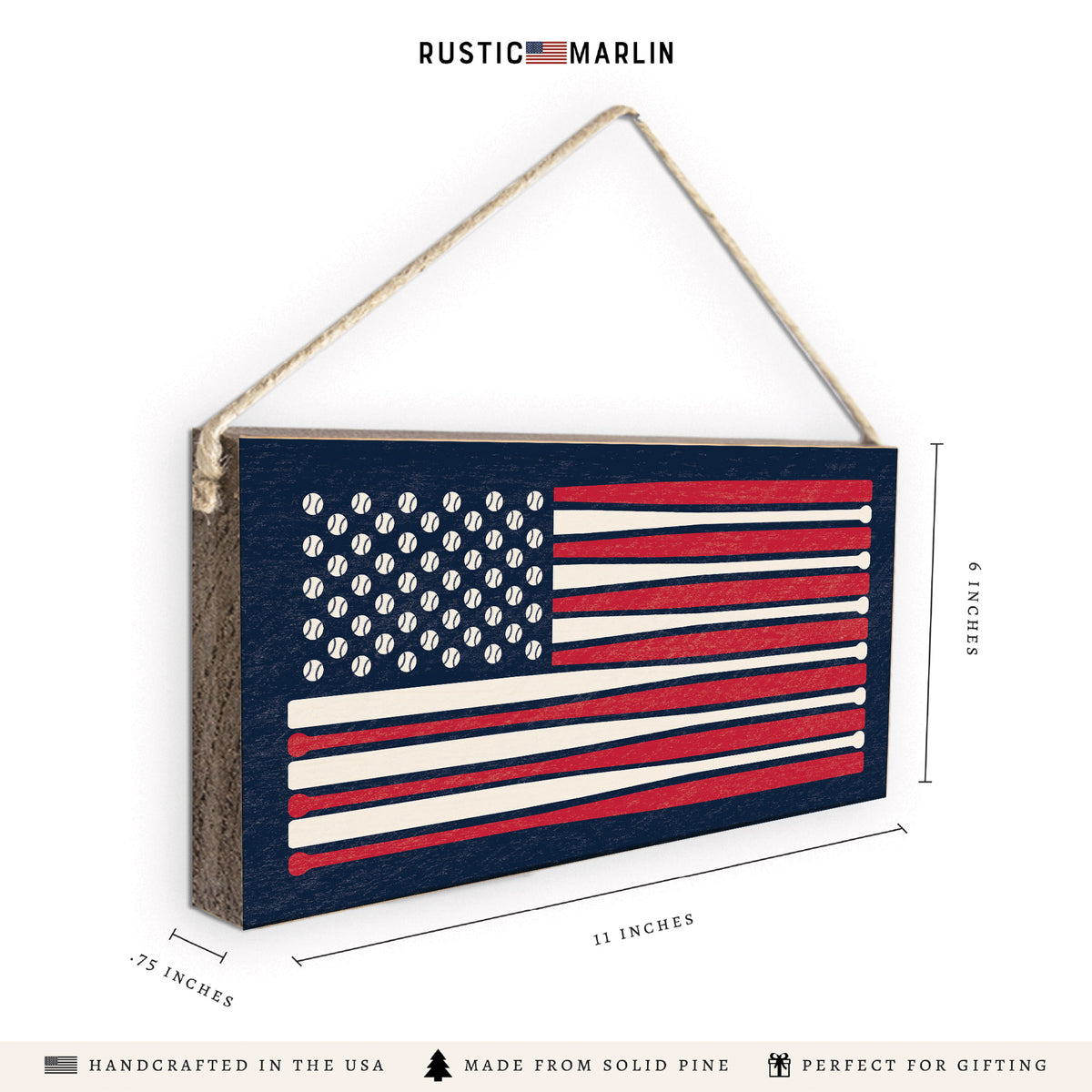 Baseball Bat American Flag Sox Twine Sign