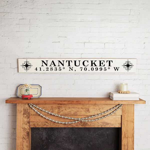 Compass Coordinates White and Black Personalized Barn Wood Sign