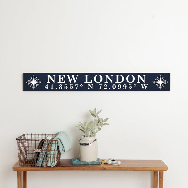 Compass Coordinates Navy and White Personalized Barn Wood Sign
