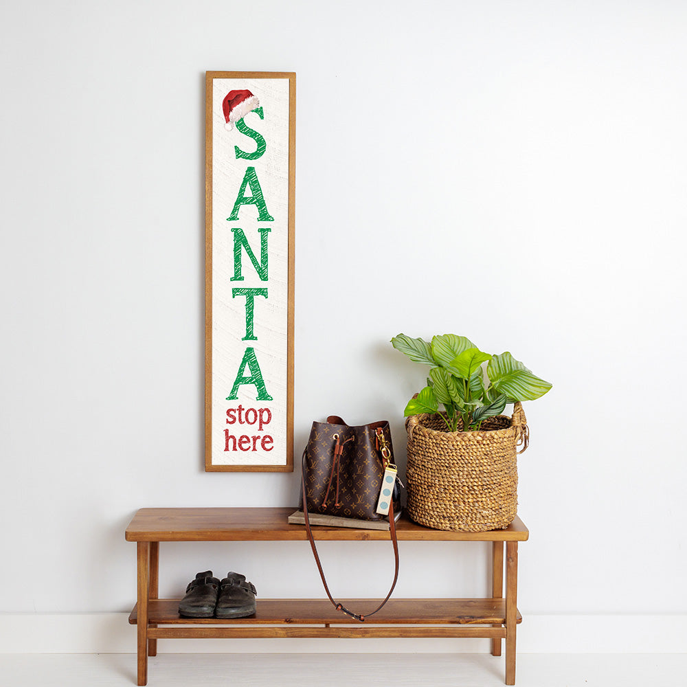 Santa Stop Here Framed Barn Wood Sign