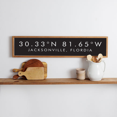 Modern Black Coordinates Personalized Barn Wood Sign