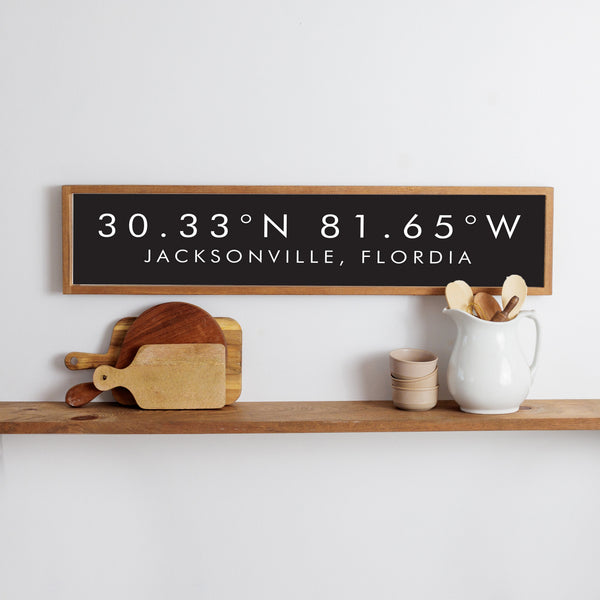 Modern Black Coordinates Personalized Barn Wood Sign