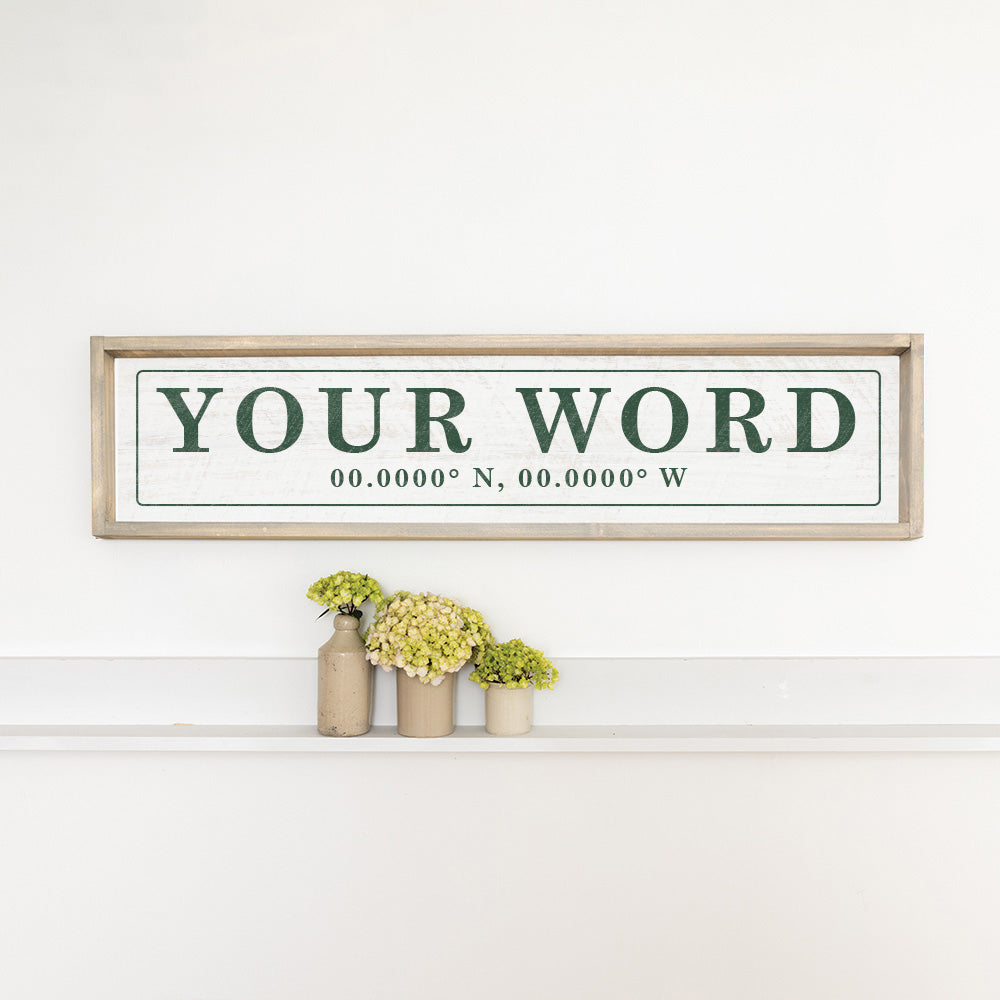 Antique White and Green Coordinates Bordered Personalized Barn Wood Sign