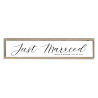 Just Married White Script Personalized Barn Wood Sign