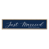 Just Married Navy Script Personalized Barn Wood Sign