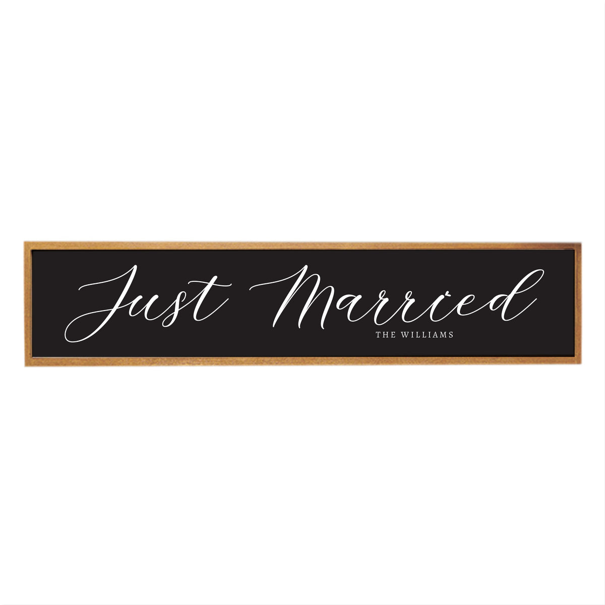 Just Married Black Script Personalized Barn Wood Sign