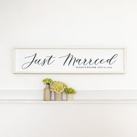 Just Married White Script Personalized Barn Wood Sign