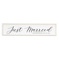Just Married White Script Personalized Barn Wood Sign