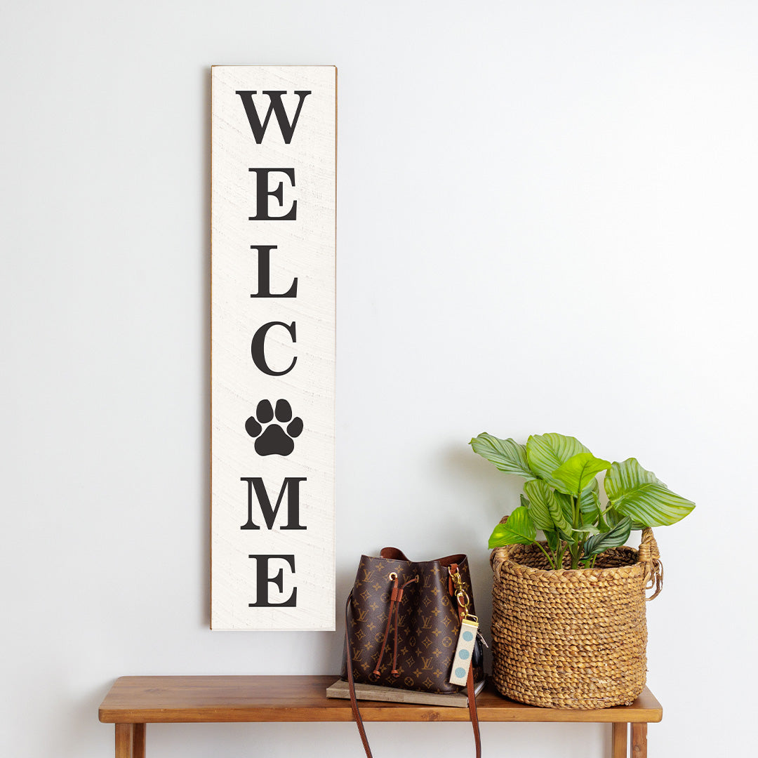 Welcome Paw Print Barn Wood Sign