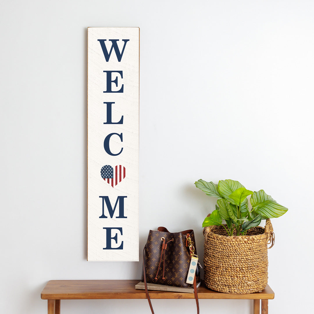 Welcome American Heart Barnwood Sign