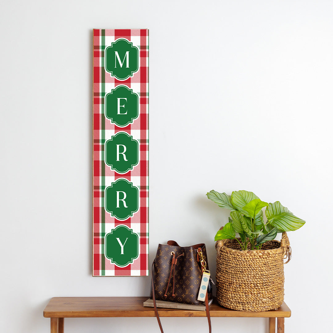Merry Holiday Plaid Barn Wood Sign