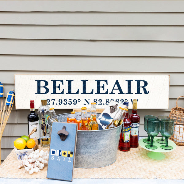 Antique White and Navy Stacked Personalized Barn Wood Sign