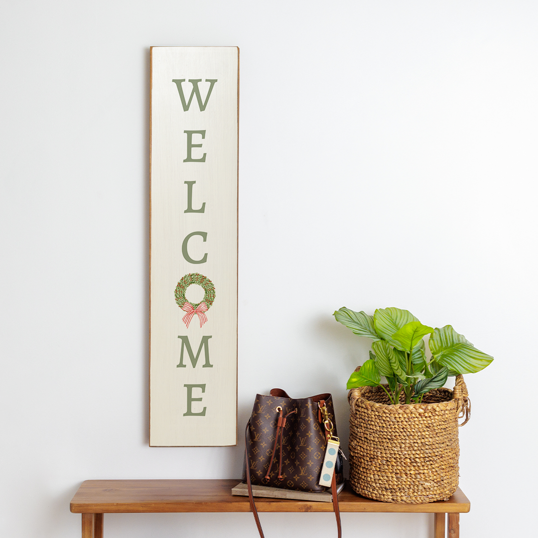 Holiday Wreath Welcome Barn Wood Sign