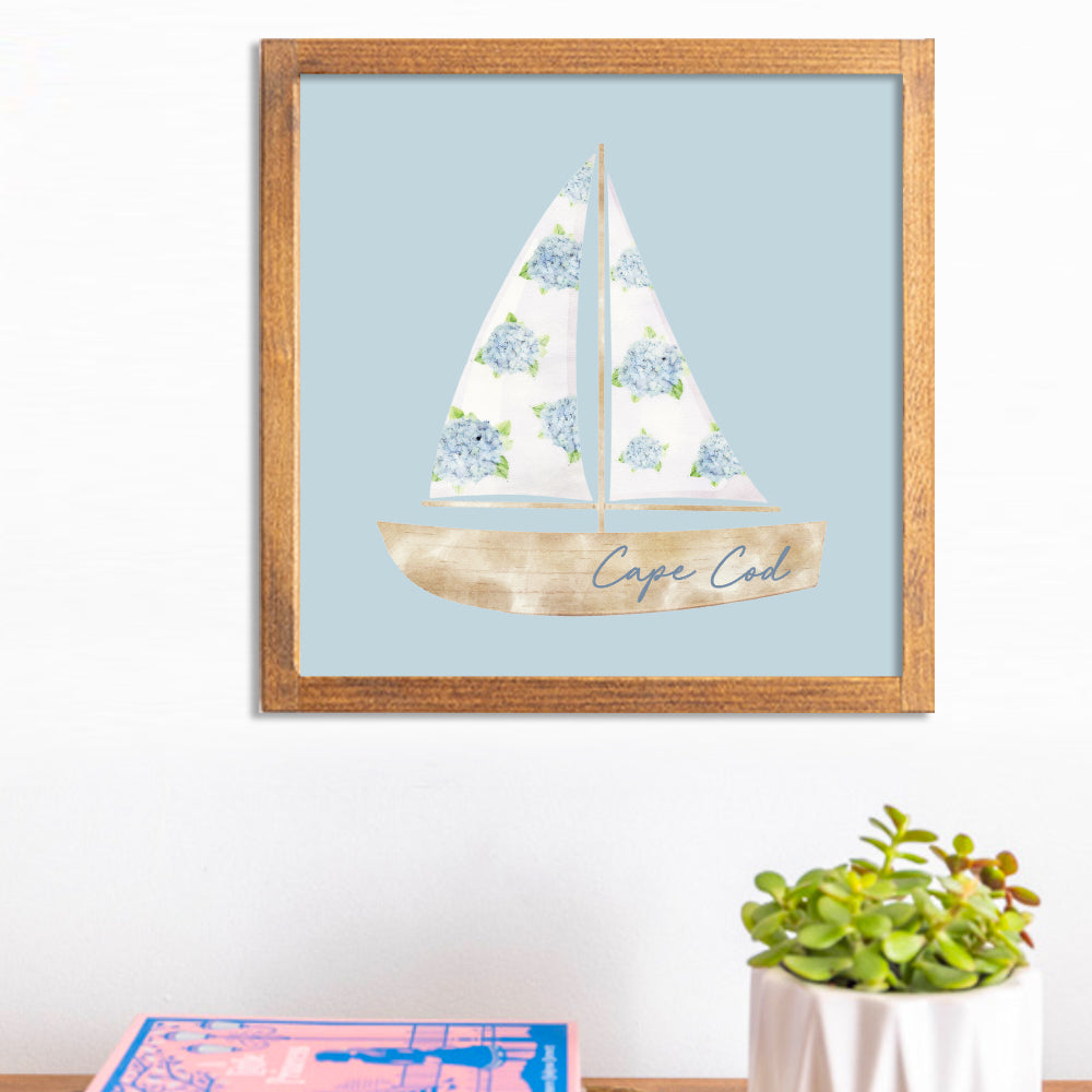 Personalized Hydrangea Sailboat 12” x 12” Wall Art