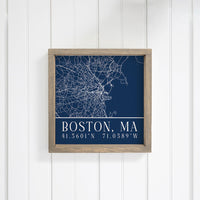 Navy Blue Boston City Grid Coordinates Wall Art