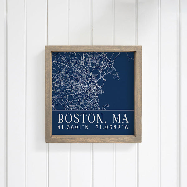 Navy Blue Boston City Grid Coordinates Wall Art