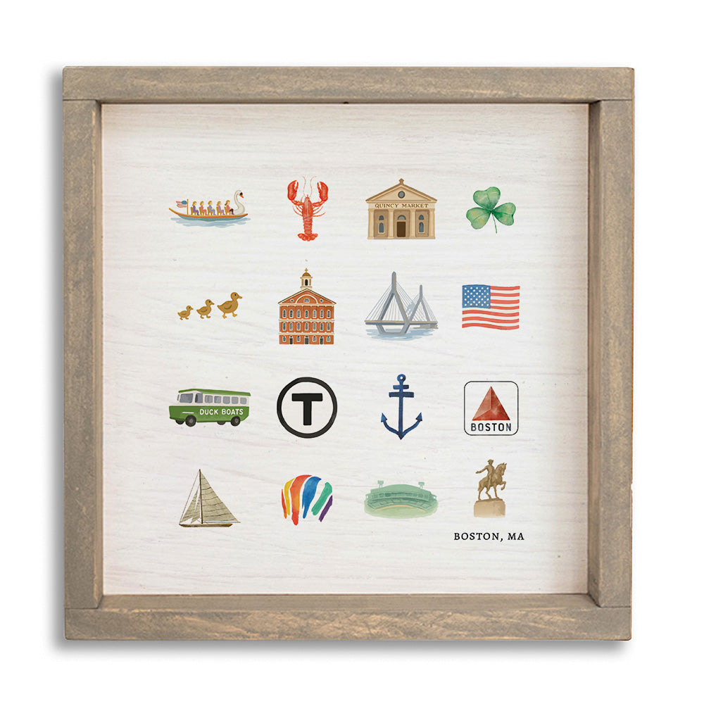 Boston Massachusetts State Icons Wall Art