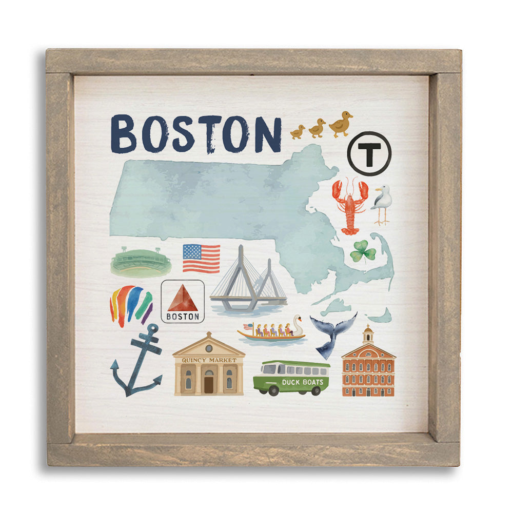 Boston Massachusetts State Icons Wall Art