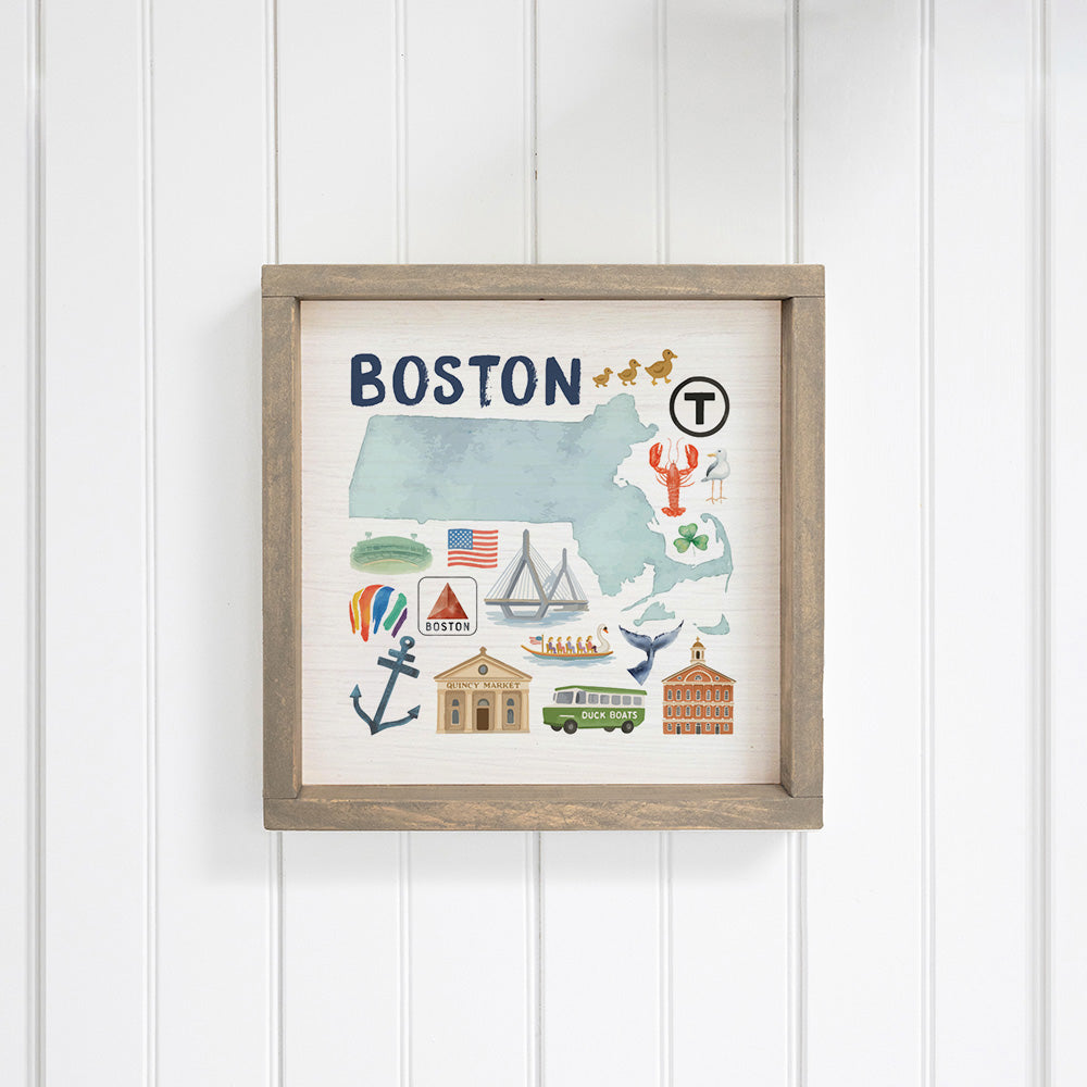 Boston Massachusetts State Icons Wall Art