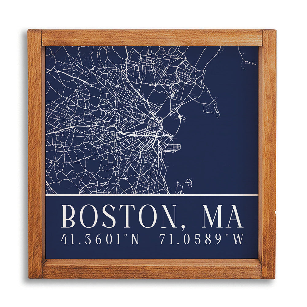 Navy Blue Boston City Grid Coordinates Wall Art