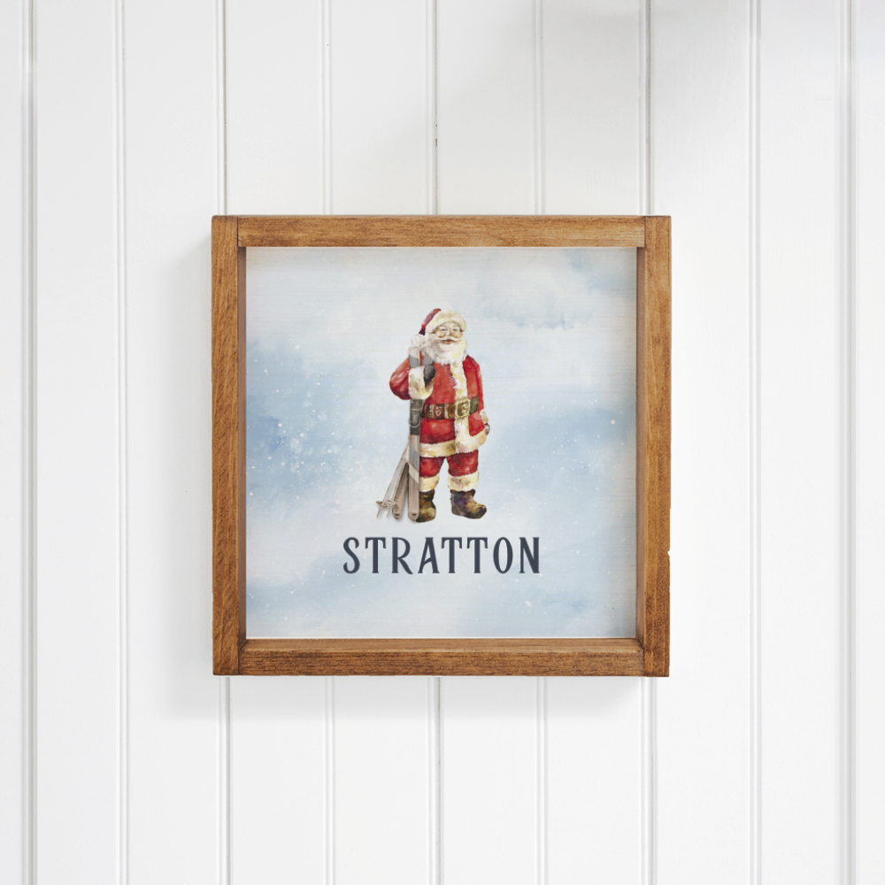 Personalized Vintage Ski Santa Wall Art