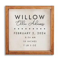 Birth Announcement 12" x 12" Personalized Wall Art