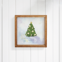 Personalized Coastal Christmas Evergreen Tree Square Twine Hanging Sign Wall Art