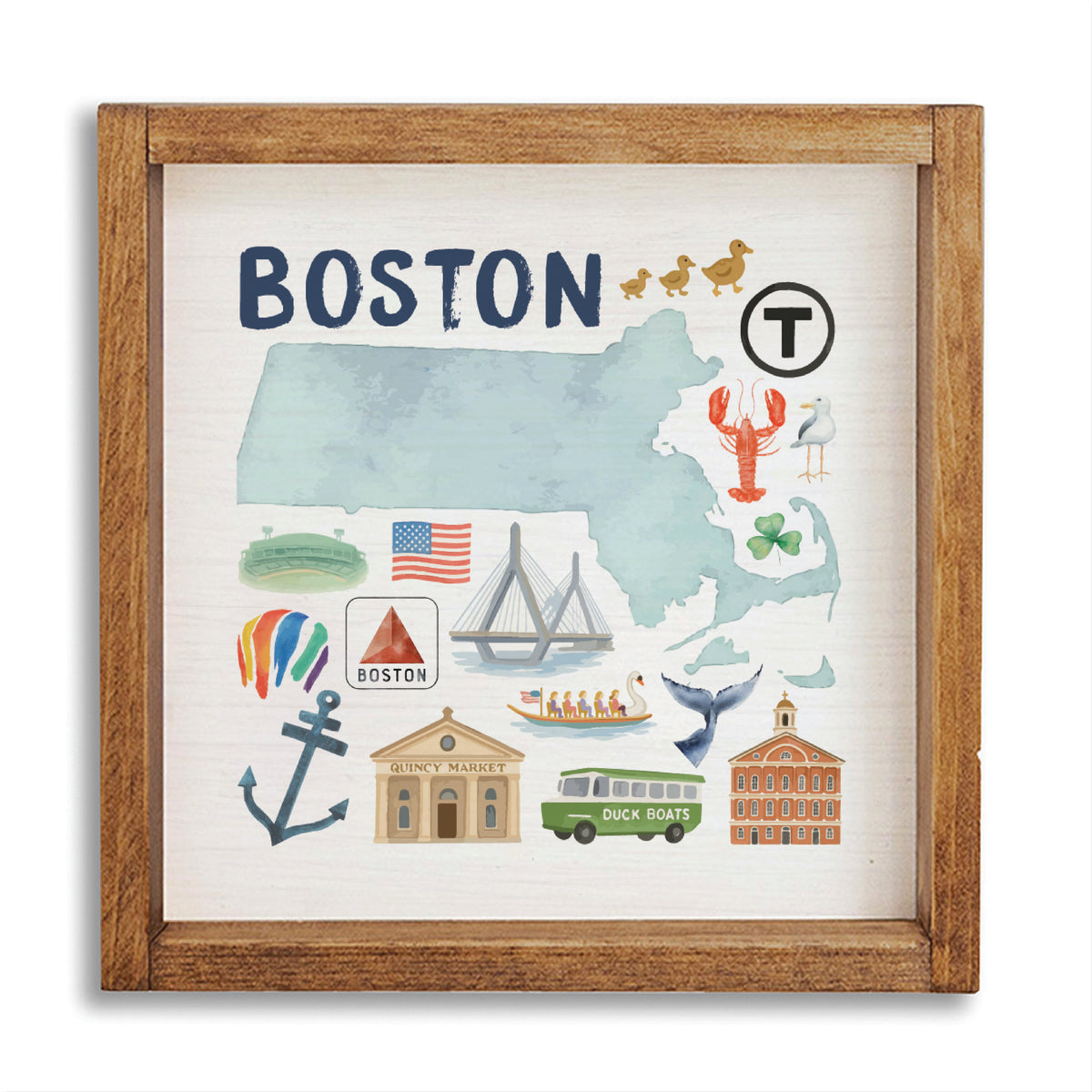 Boston Massachusetts State Icons Wall Art