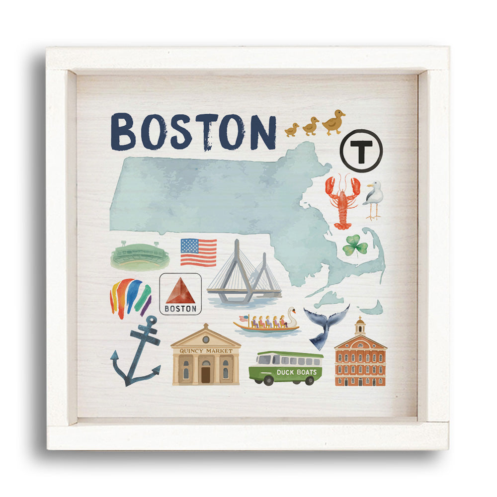 Boston Massachusetts State Icons Wall Art