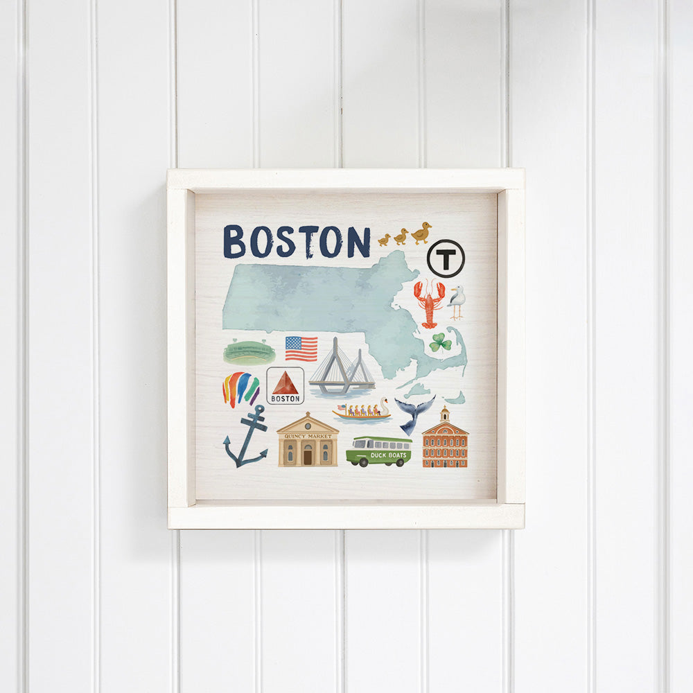 Boston Massachusetts State Icons Wall Art