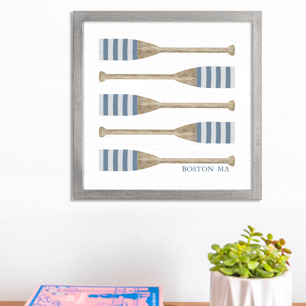 Personalized Striped Oars 12" x 12" Framed Wall Art