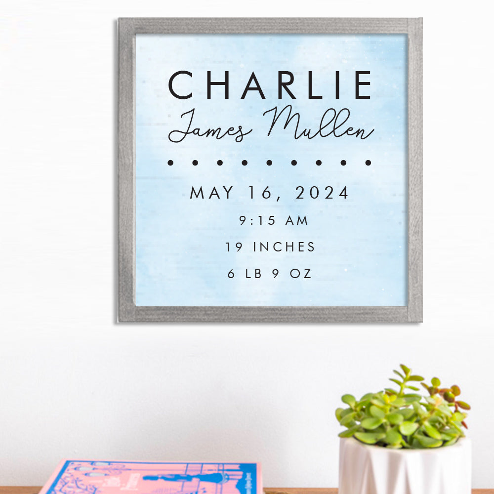 Birth Announcement 12" x 12" Personalized Wall Art
