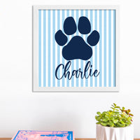 Personalized Blue Striped Paw 12” x 12” Wall Art