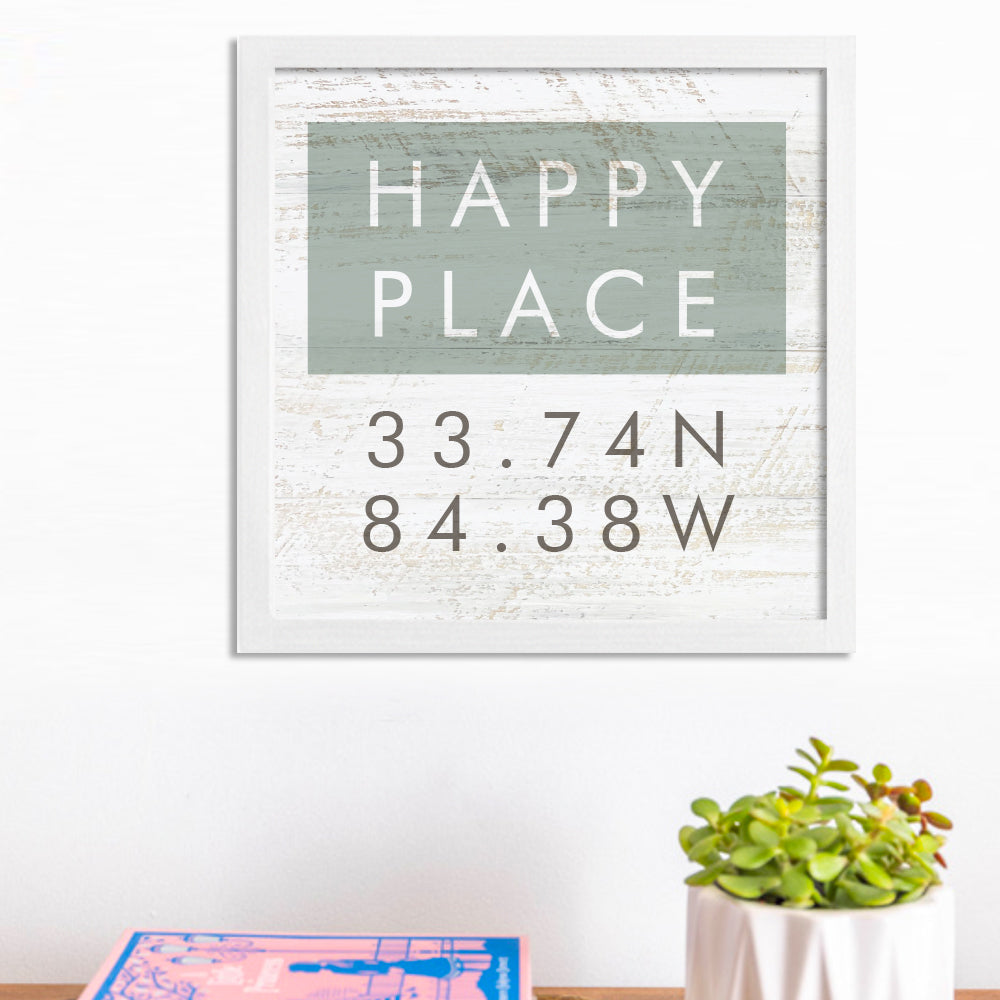 Personalized Happy Place Coordinates 12” x 12” Wall Art