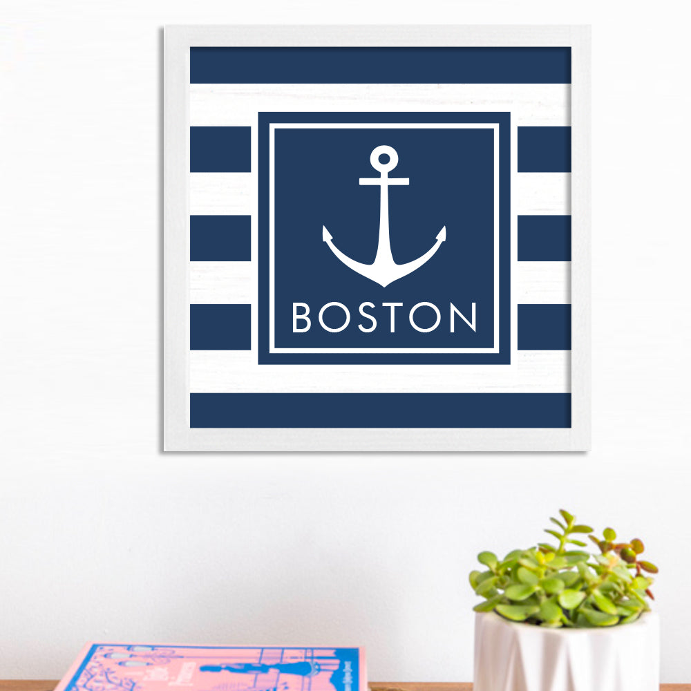 Personalized Navy Anchor Stripes 12” x 12” Wall Art