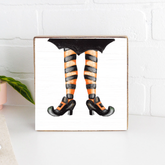 Witch's Stockings Decorative Wooden Block
