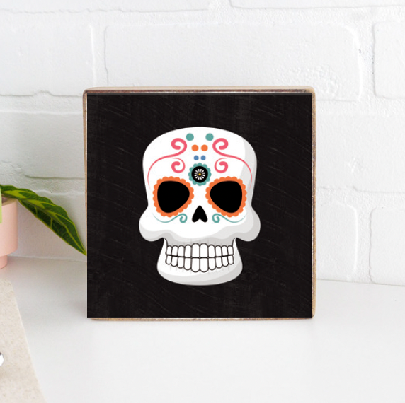 Candy Skull Decorative Wooden Block