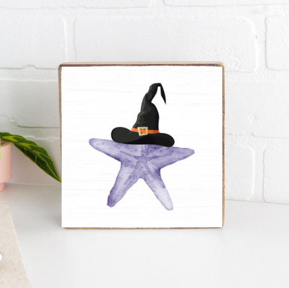 Witch Starfish Decorative Wooden Block