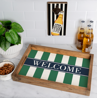 Personalized Green Stripes Wooden Serving Tray