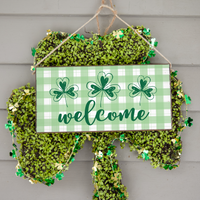 Welcome Plaid Shamrocks Twine Hanging Sign