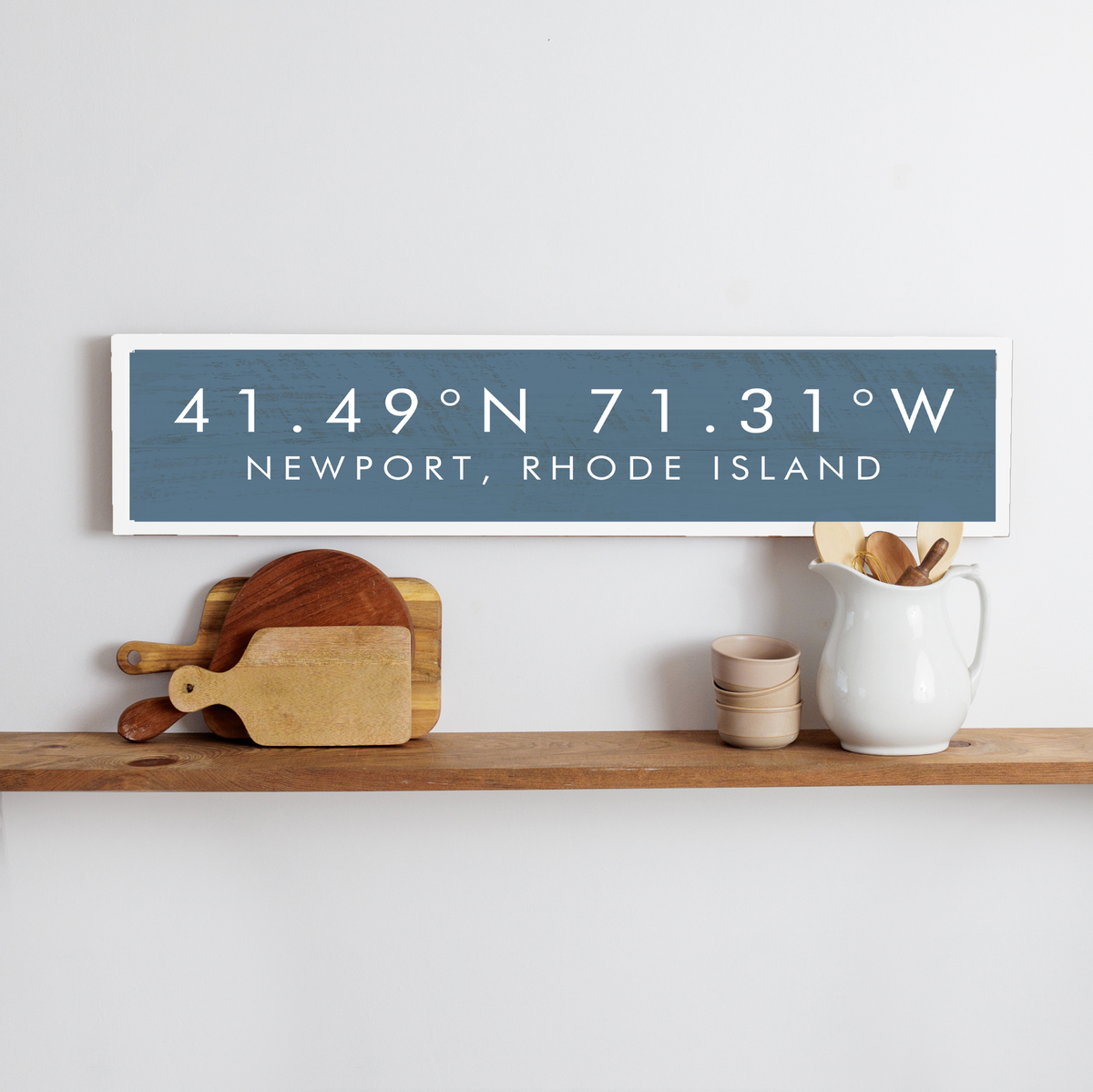 Personalized Coastal Blue Coordinates & Your Word Framed Barn Wood Sign