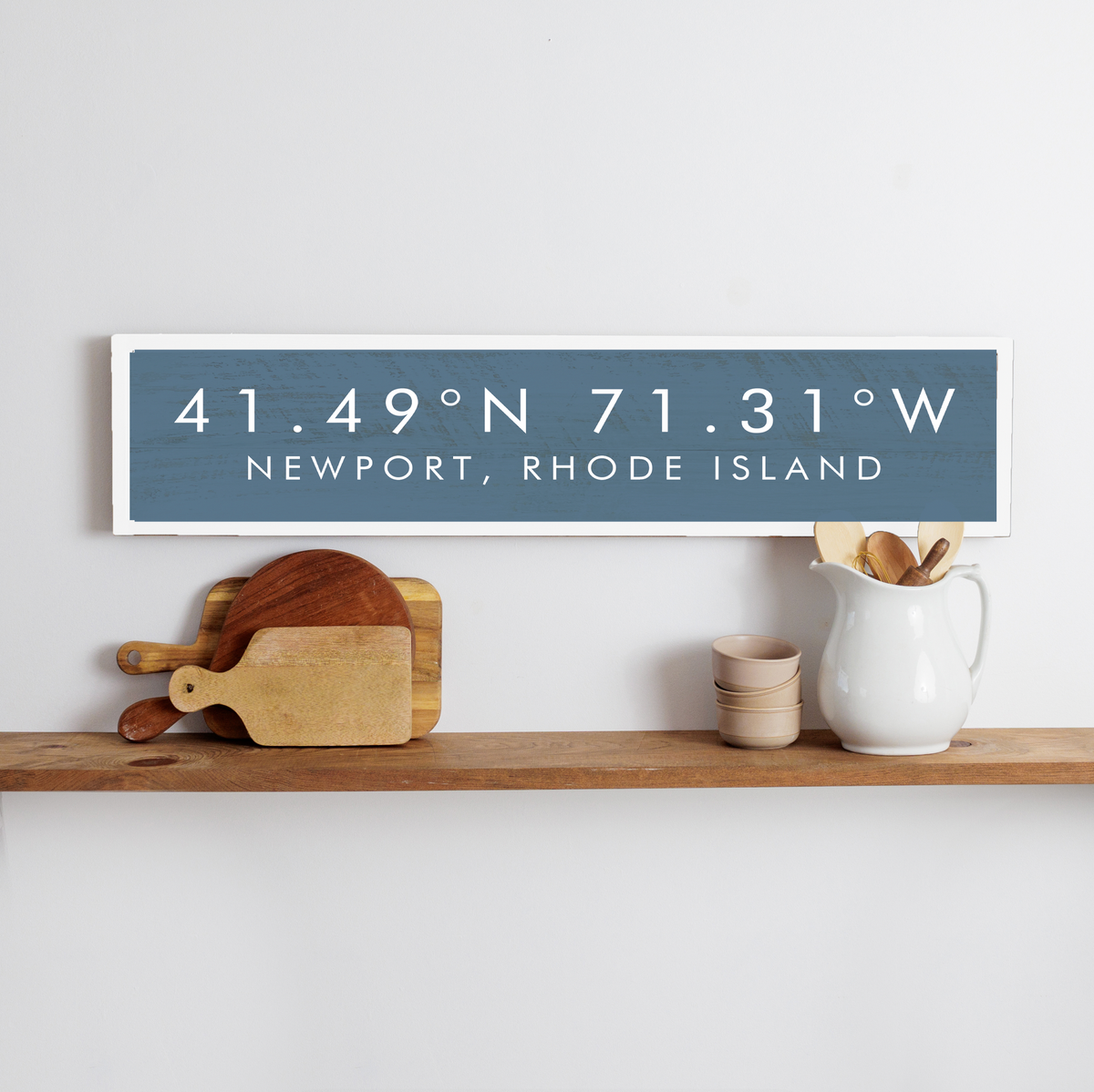 Modern Coastal Blue Coordinates Personalized Barn Wood Sign