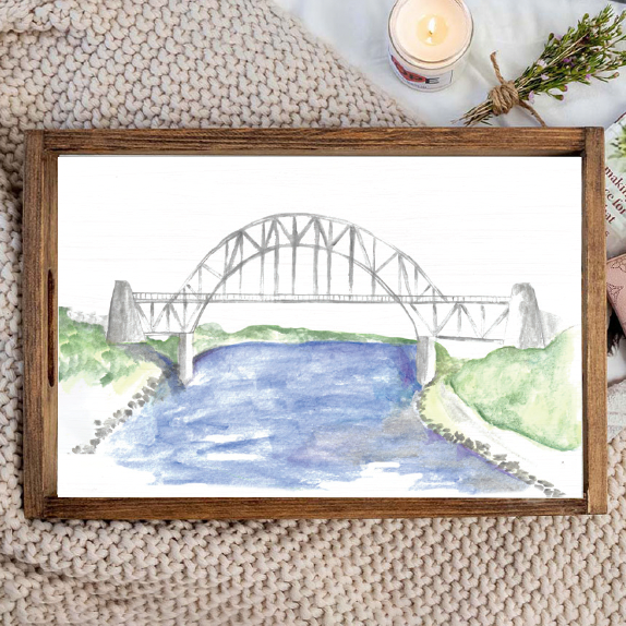 Watercolor Bridge Serving Tray