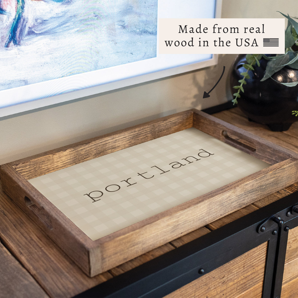 Brown Gingham Personalized Serving Tray