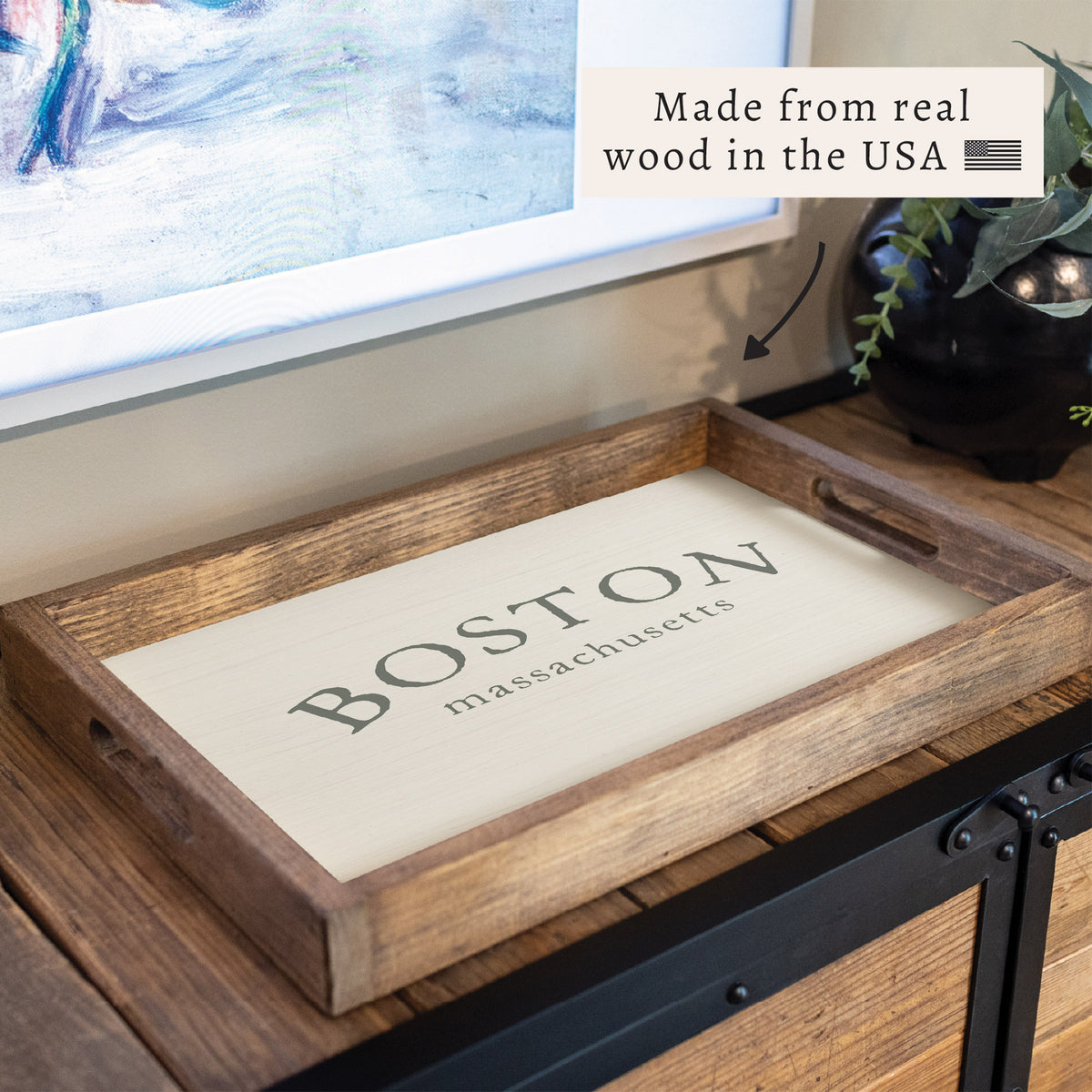 Two Lined Serif Personalized Serving Tray
