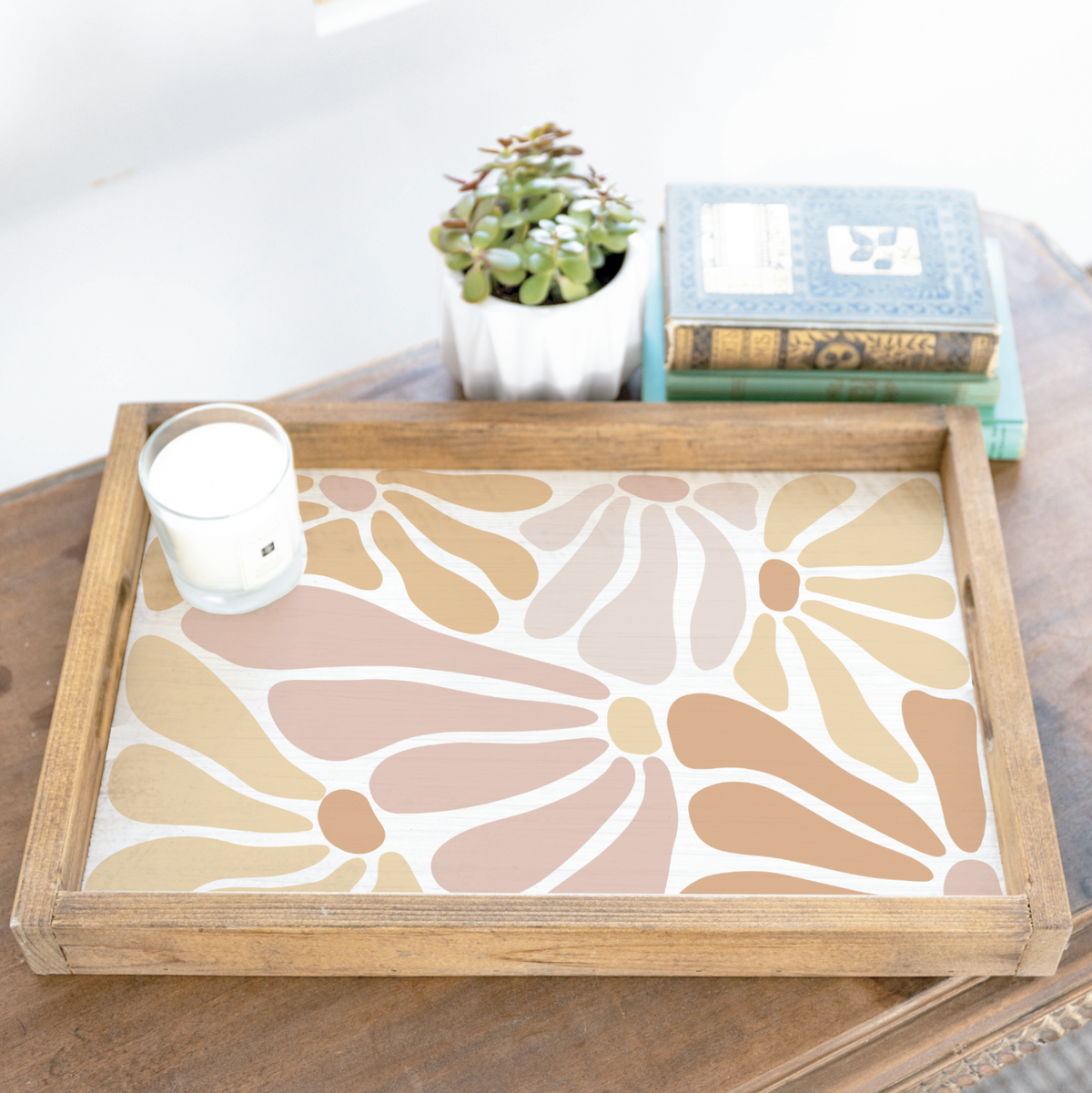 Boho Floral Wooden Serving Tray