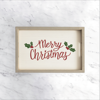 Personalized Merry Christmas Holly Leaves Wooden Serving Tray