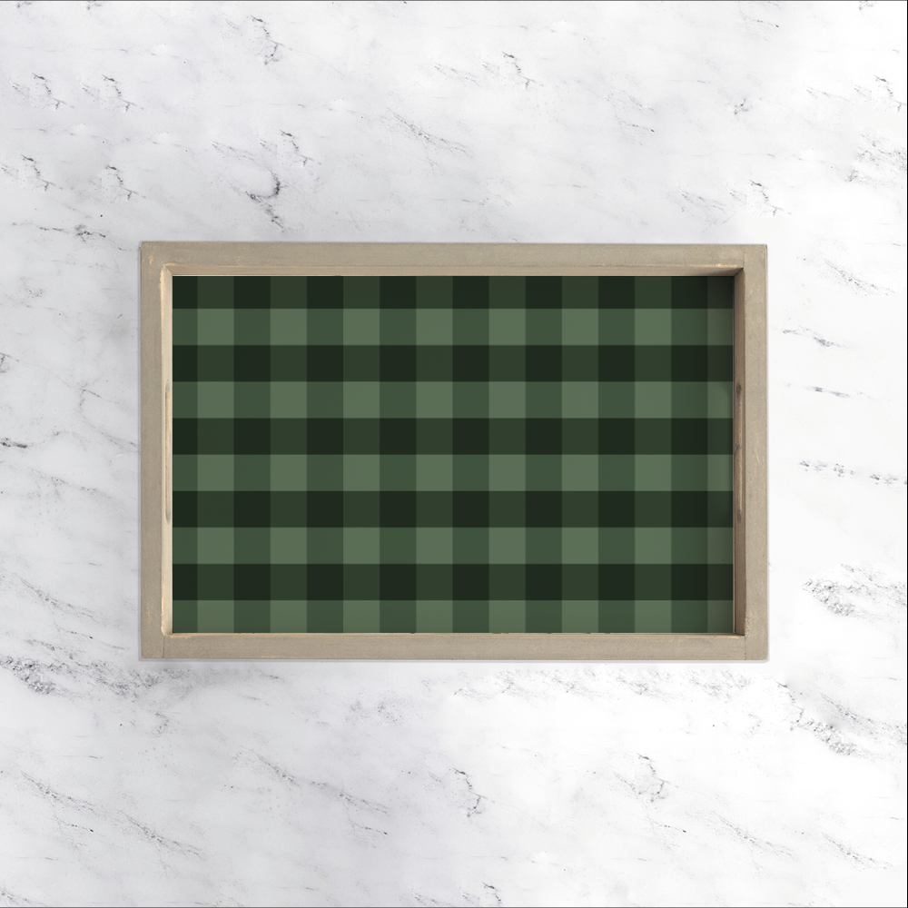 Green Plaid Wooden Serving Tray