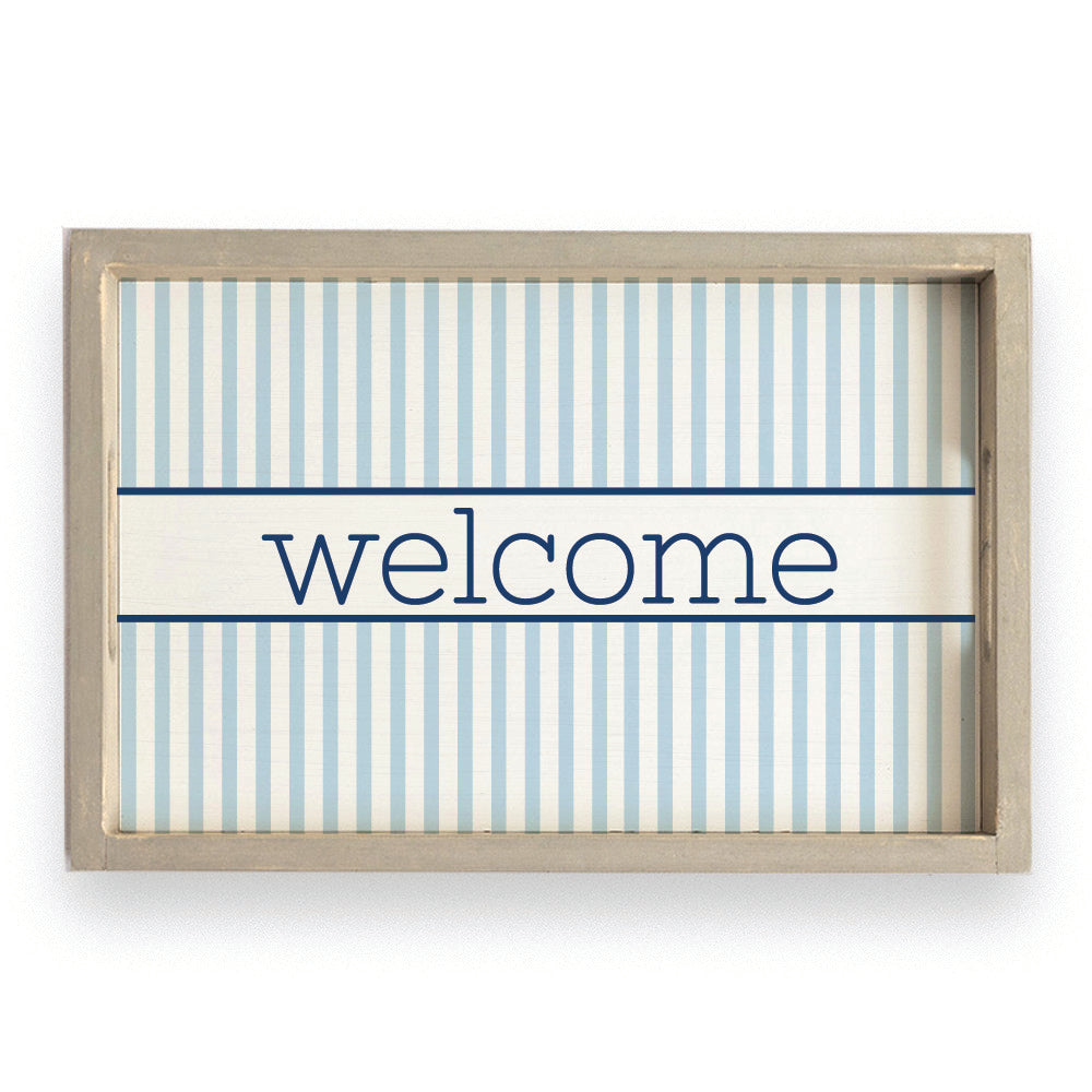 Light Blue Stripes Personalized Serving Tray