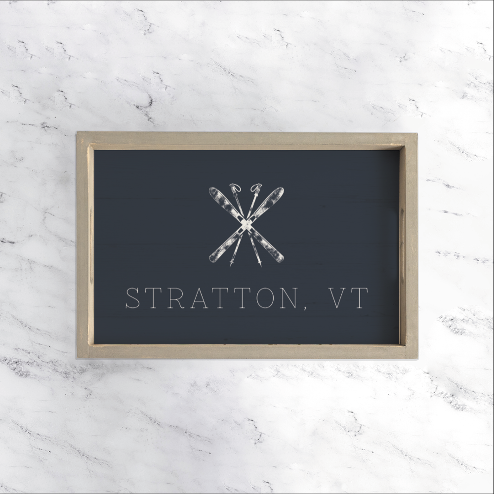 Personalized Navy Blue Ski Wooden Serving Tray